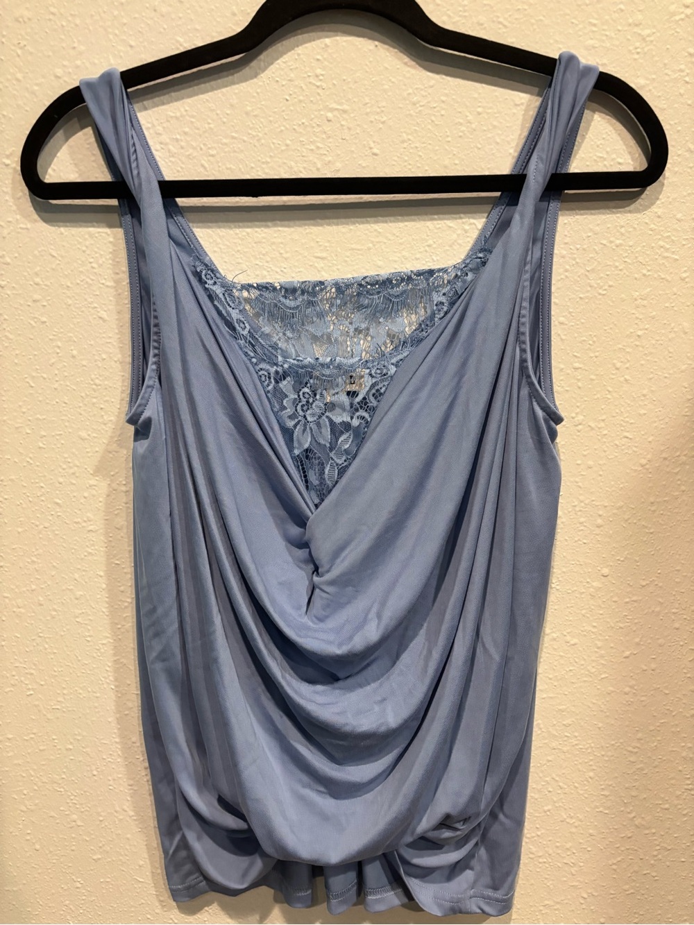 POL Light Blue Draped Lace-Back Camisole